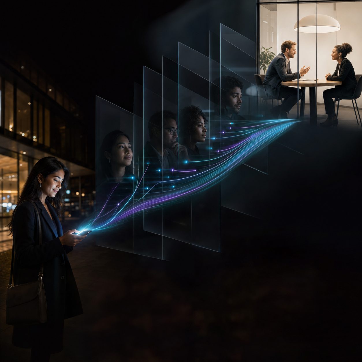 A connected customer journey moving from enquiry to a human business conversation